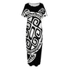 Black And White Maori Sea Turtle Print Short Sleeve Long Nightdress