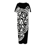 Black And White Maori Sea Turtle Print Short Sleeve Long Nightdress