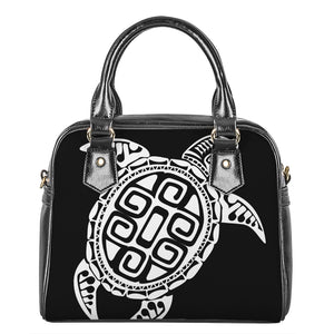 Black And White Maori Sea Turtle Print Shoulder Handbag