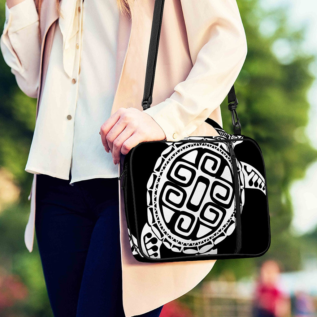 Black And White Maori Sea Turtle Print Shoulder Strap Bible Bag