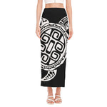 Black And White Maori Sea Turtle Print Side Slit Maxi Skirt