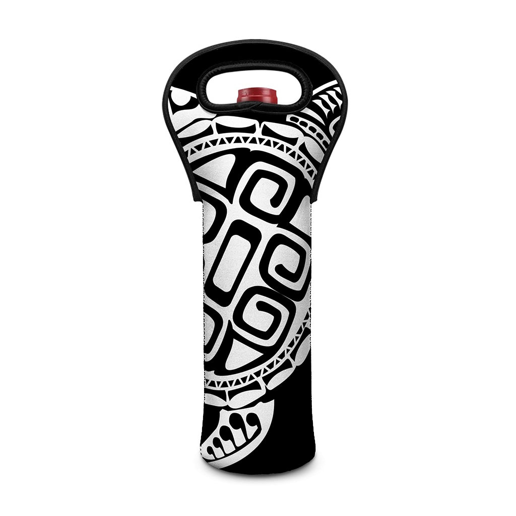 Black And White Maori Sea Turtle Print Single Neoprene Wine Tote