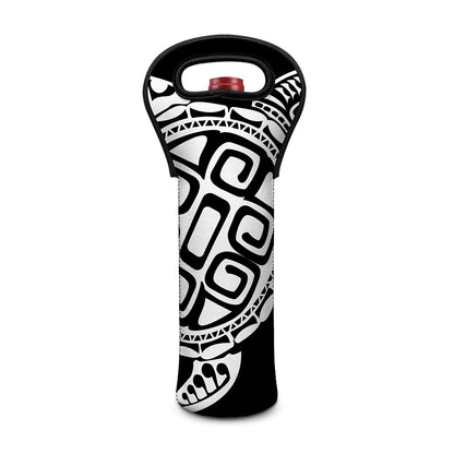 Black And White Maori Sea Turtle Print Single Neoprene Wine Tote