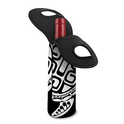 Black And White Maori Sea Turtle Print Single Neoprene Wine Tote