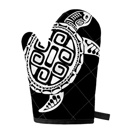 Black And White Maori Sea Turtle Print Single Oven Mitt