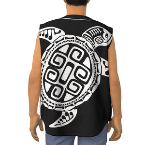 Black And White Maori Sea Turtle Print Sleeveless Baseball Jersey