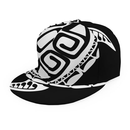 Black And White Maori Sea Turtle Print Snapback Cap
