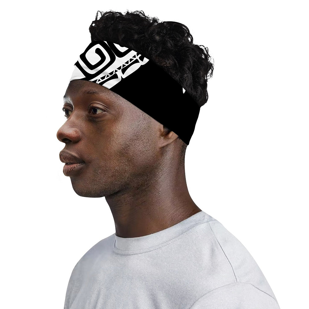 Black And White Maori Sea Turtle Print Sports Headband