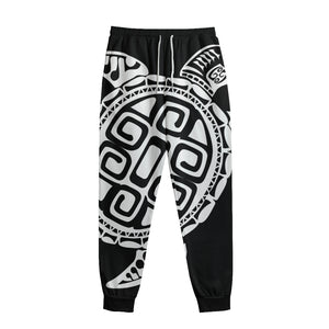 Black And White Maori Sea Turtle Print Sweatpants