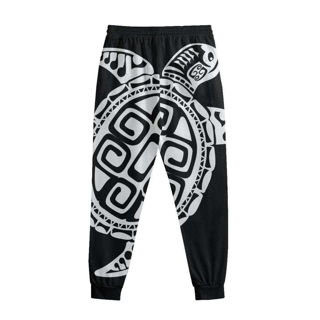 Black And White Maori Sea Turtle Print Sweatpants