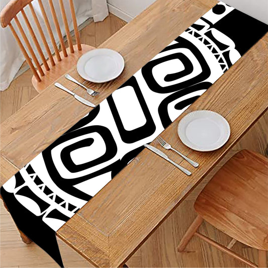 Black And White Maori Sea Turtle Print Table Runner
