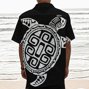 Black And White Maori Sea Turtle Print Textured Short Sleeve Shirt