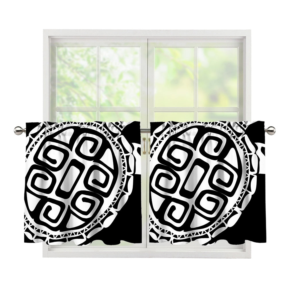Black And White Maori Sea Turtle Print Tier Curtains
