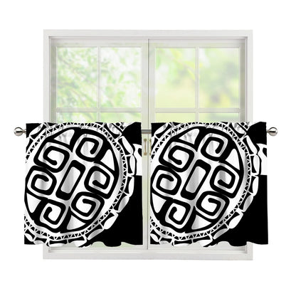 Black And White Maori Sea Turtle Print Tier Curtains