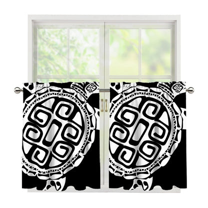 Black And White Maori Sea Turtle Print Tier Curtains