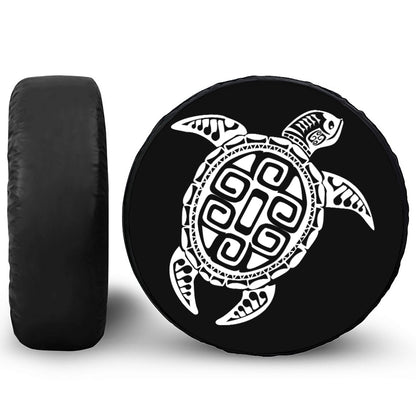 Black And White Maori Sea Turtle Print Tire Cover