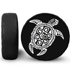 Black And White Maori Sea Turtle Print Tire Cover With Camera Hole