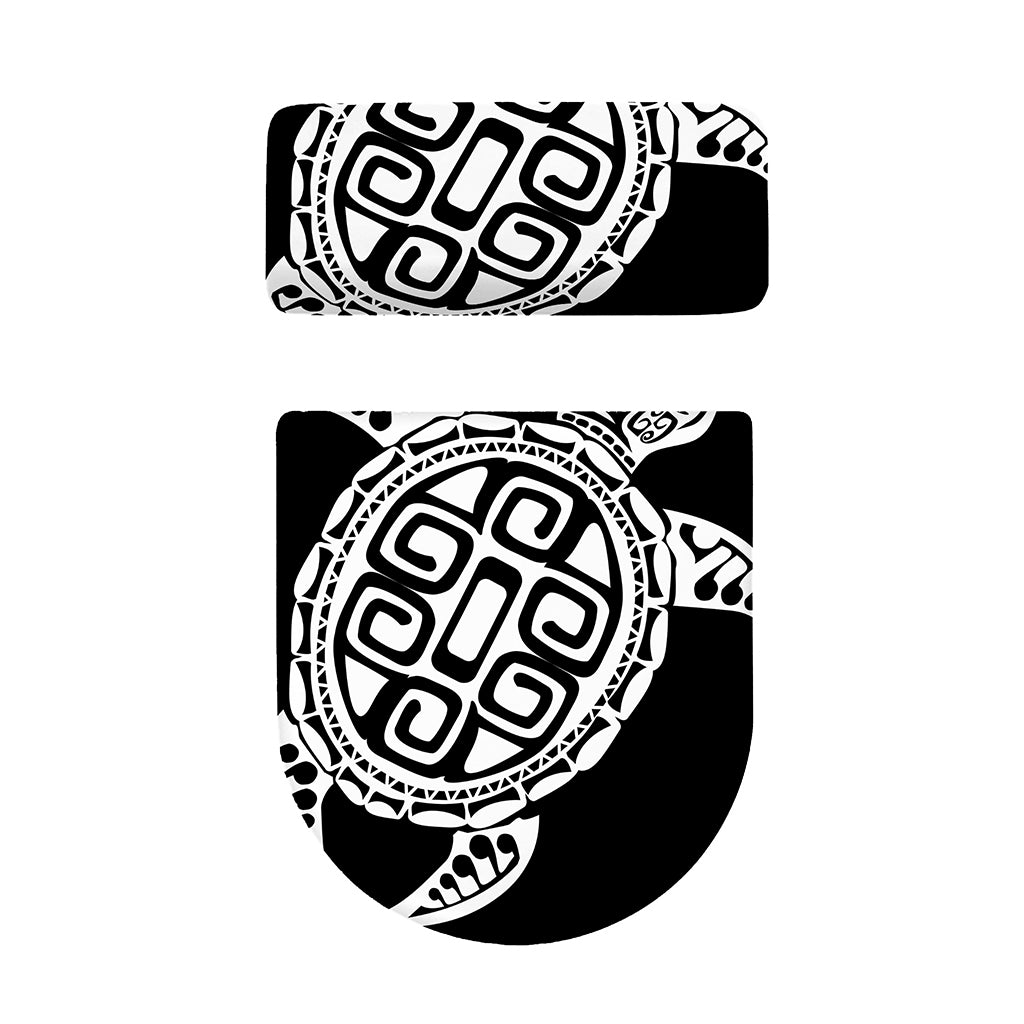 Black And White Maori Sea Turtle Print Toilet Lid And Tank Cover Set
