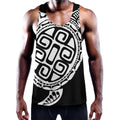 Black And White Maori Sea Turtle Print Men's Workout Tank Top