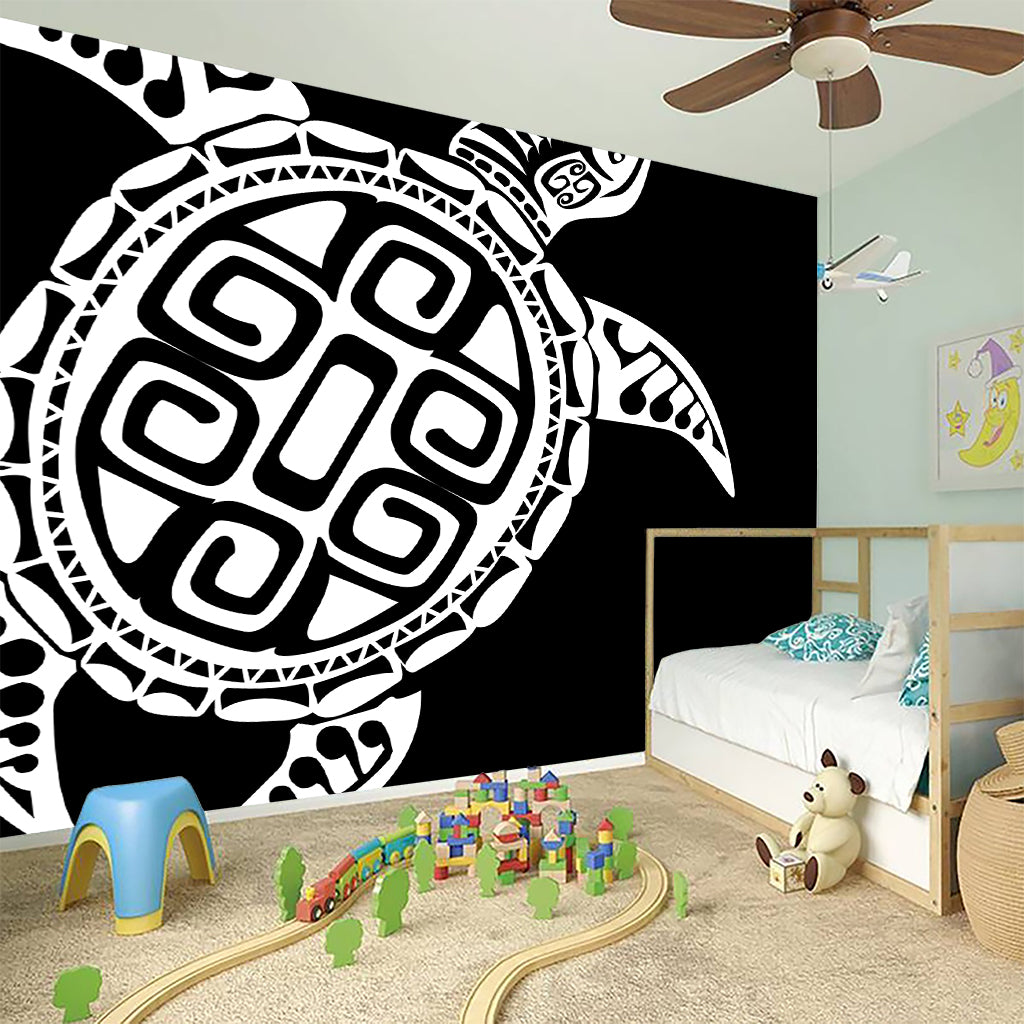 Black And White Maori Sea Turtle Print Wall Sticker