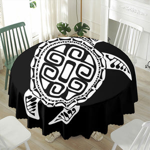 Black And White Maori Sea Turtle Print Waterproof Round Tablecloth