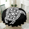 Black And White Maori Sea Turtle Print Waterproof Round Tablecloth