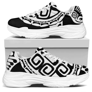 Black And White Maori Sea Turtle Print White Chunky Shoes