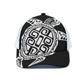 Black And White Maori Sea Turtle Print White Mesh Trucker Hat