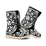 Black And White Maori Sea Turtle Print Winter Boots