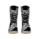 Black And White Maori Sea Turtle Print Winter Boots