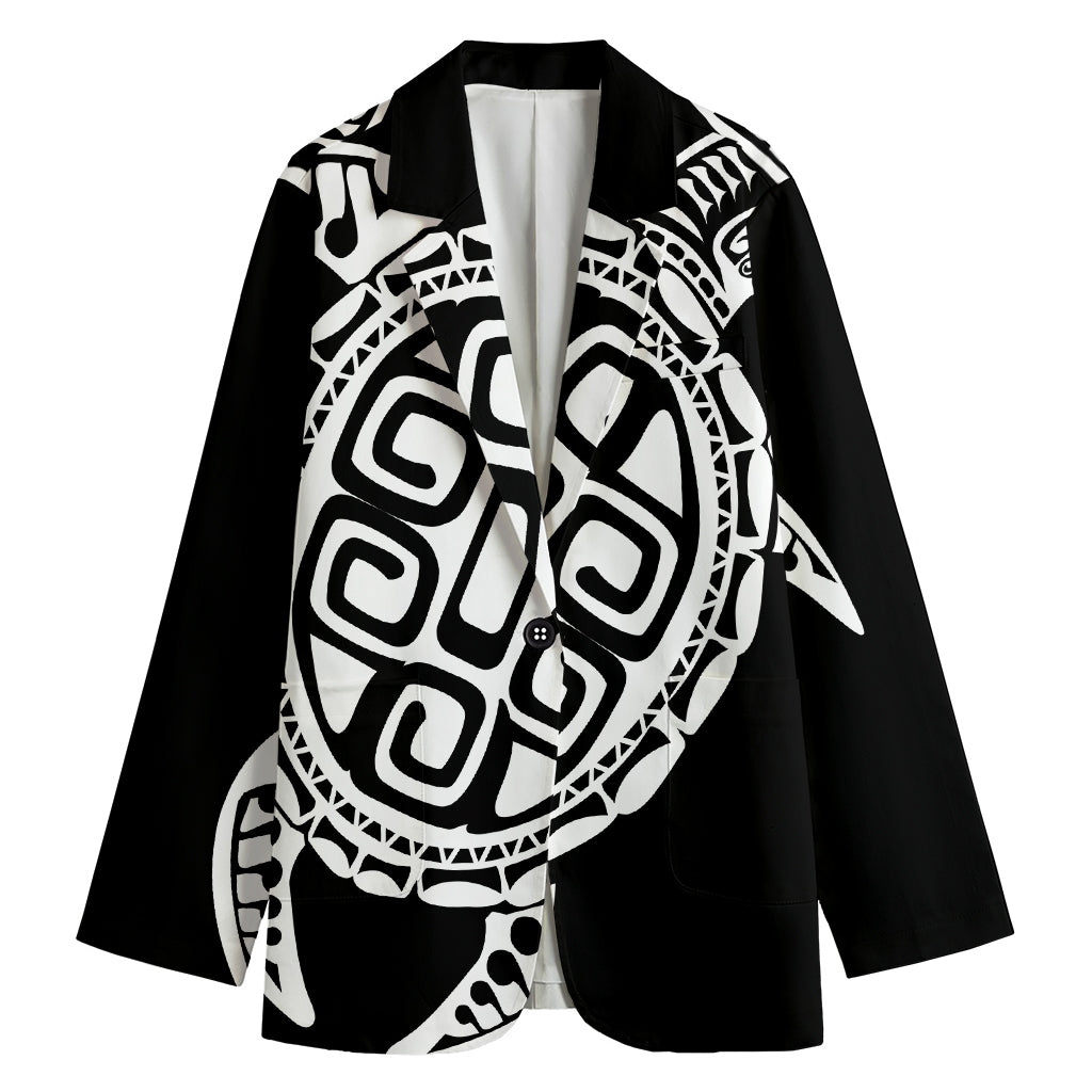 Black And White Maori Sea Turtle Print Women's Blazer