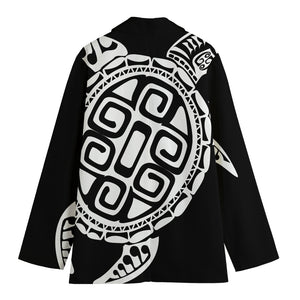 Black And White Maori Sea Turtle Print Women's Blazer