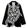 Black And White Maori Sea Turtle Print Women's Cotton Blazer