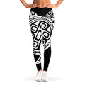 Black And White Maori Sea Turtle Print Women's Leggings