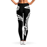 Black And White Maori Sea Turtle Print Women's Leggings