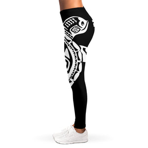 Black And White Maori Sea Turtle Print Women's Leggings