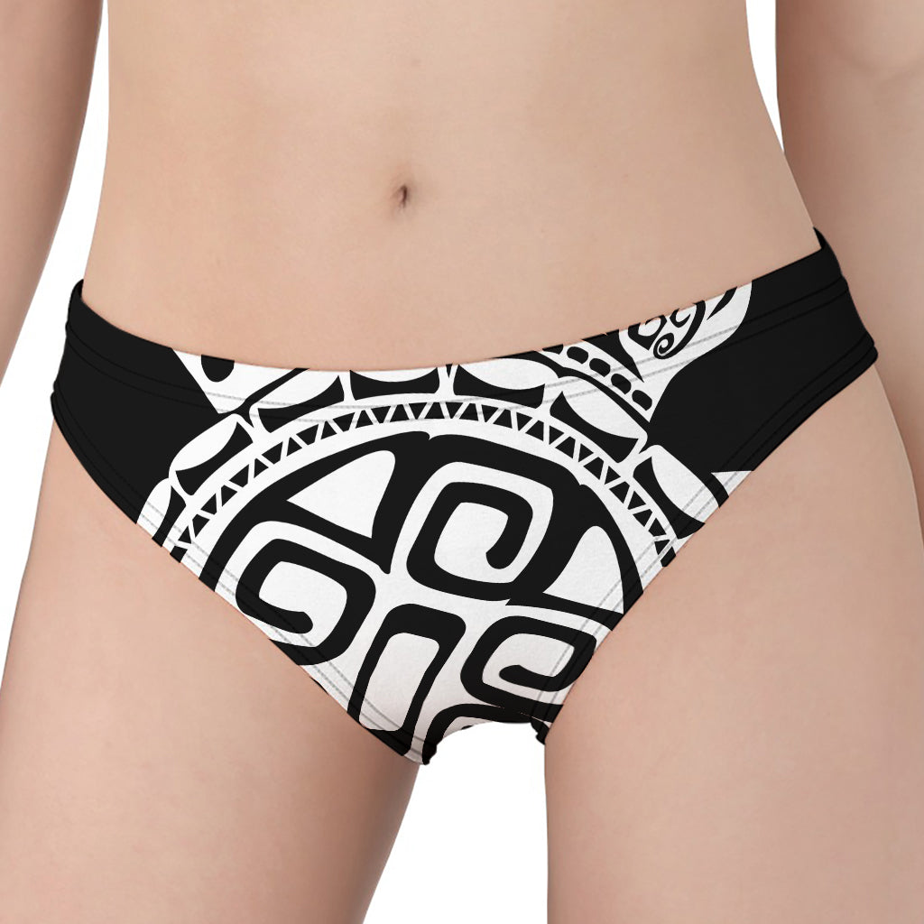 Black And White Maori Sea Turtle Print Women's Panties