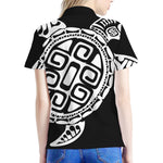 Black And White Maori Sea Turtle Print Women's Polo Shirt