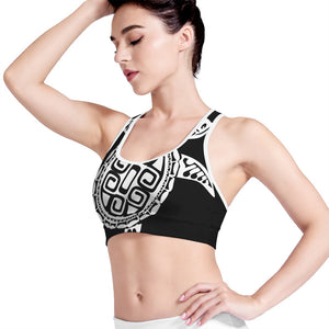 Black And White Maori Sea Turtle Print Women's Sports Bra