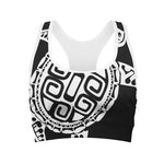 Black And White Maori Sea Turtle Print Women's Sports Bra