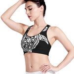 Black And White Maori Sea Turtle Print Women's Sports Bra