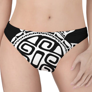 Black And White Maori Sea Turtle Print Women's Thong