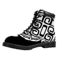 Black And White Maori Sea Turtle Print Padded Collar Lace Up Boots