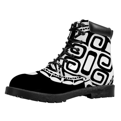 Black And White Maori Sea Turtle Print Work Boots