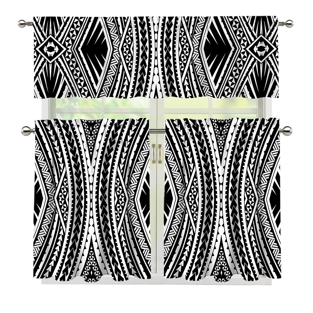 Black And White Maori Tattoo Print 3 Piece Kitchen Curtains