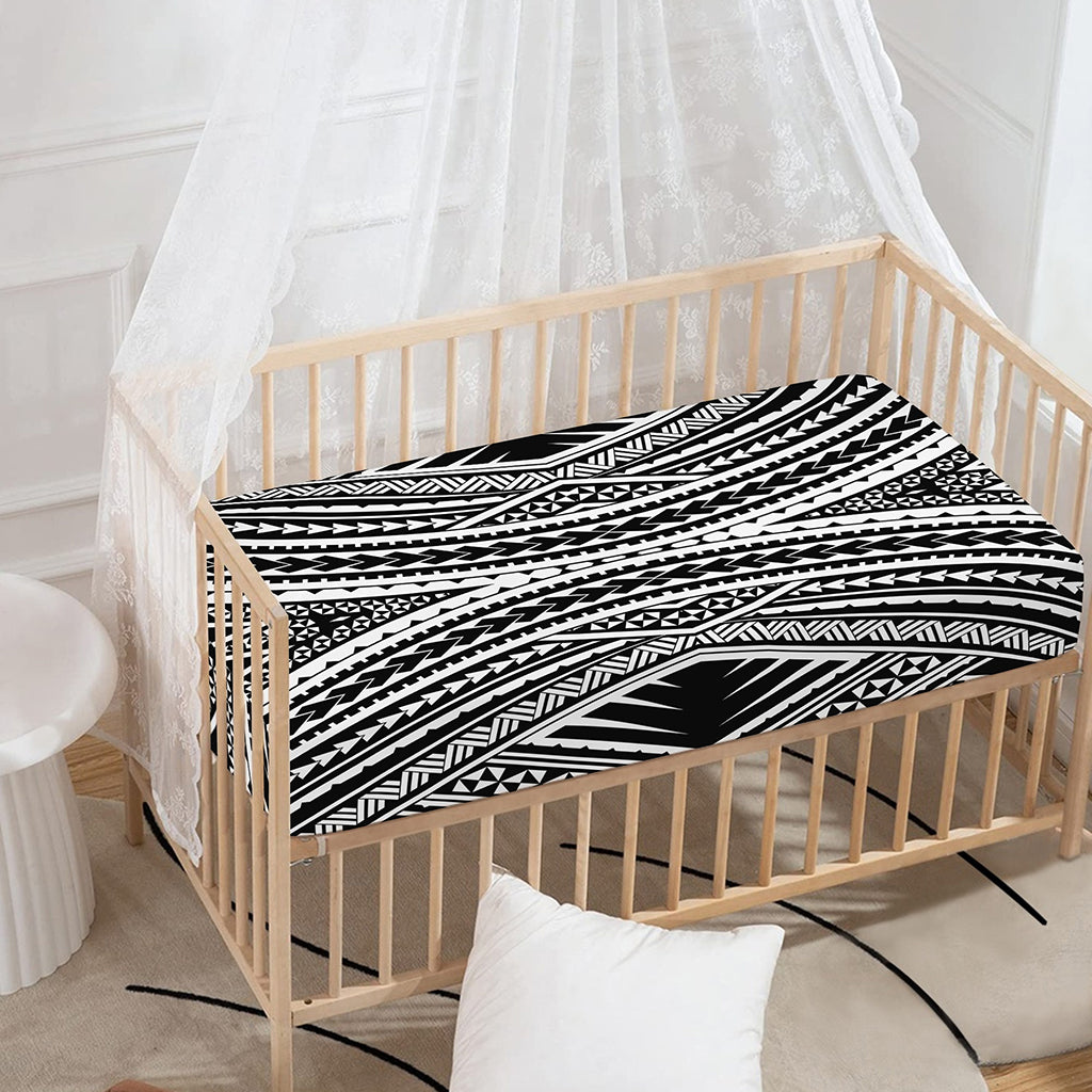 Black And White Maori Tattoo Print Baby Crib Sheet