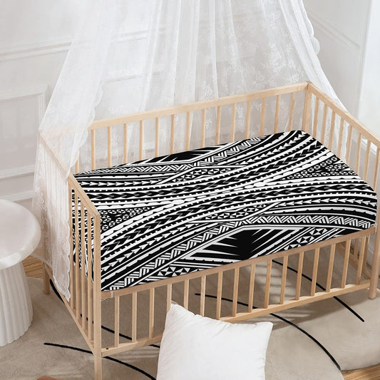 Black And White Maori Tattoo Print Baby Crib Sheet