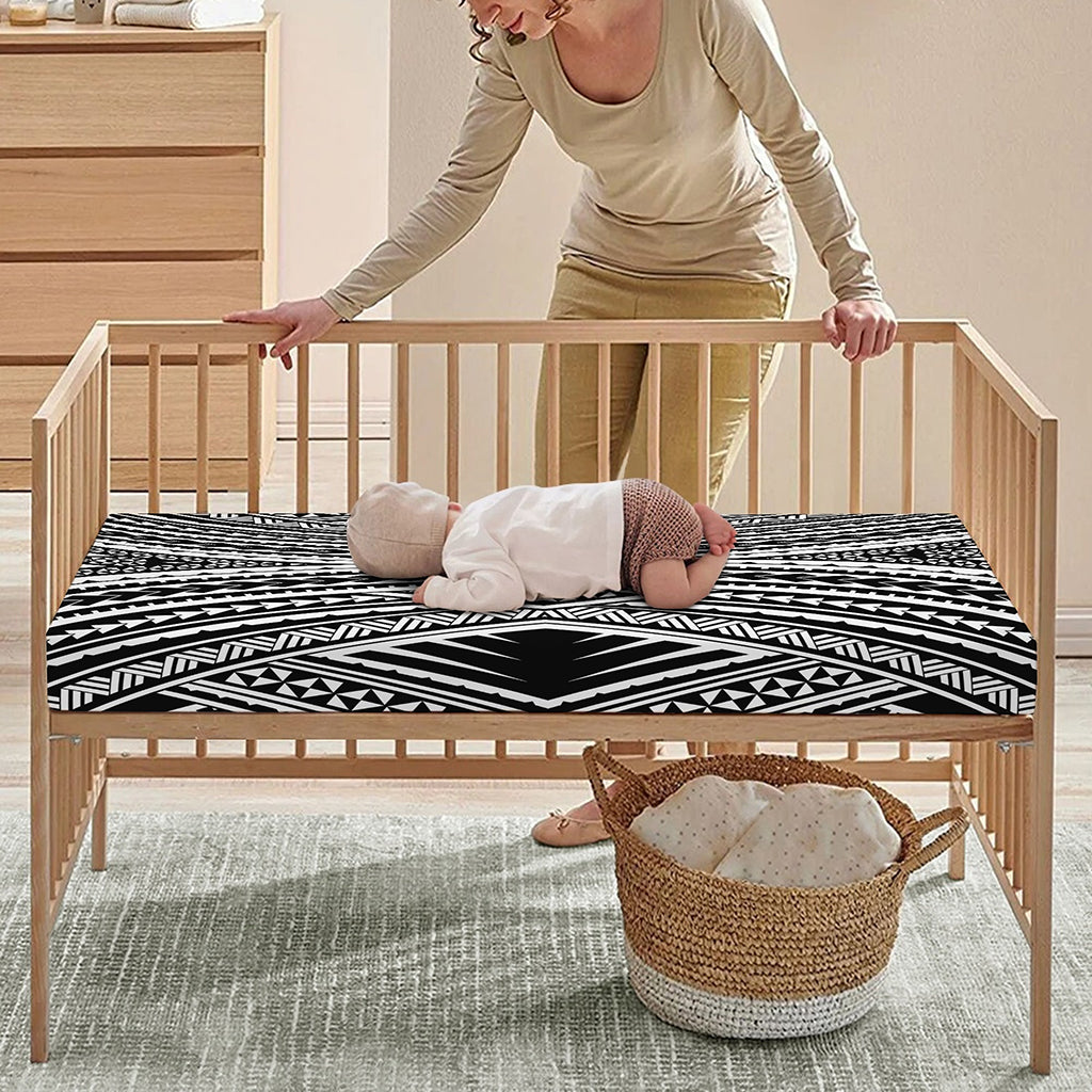 Black And White Maori Tattoo Print Baby Crib Sheet
