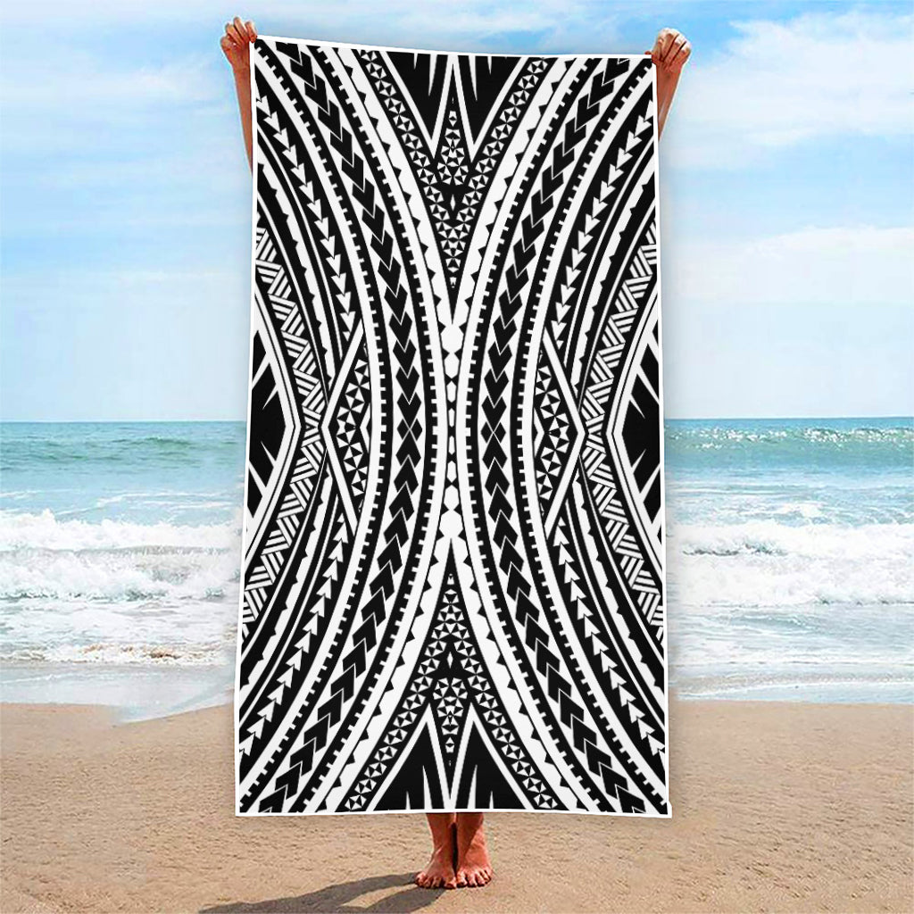 Black And White Maori Tattoo Print Beach Towel