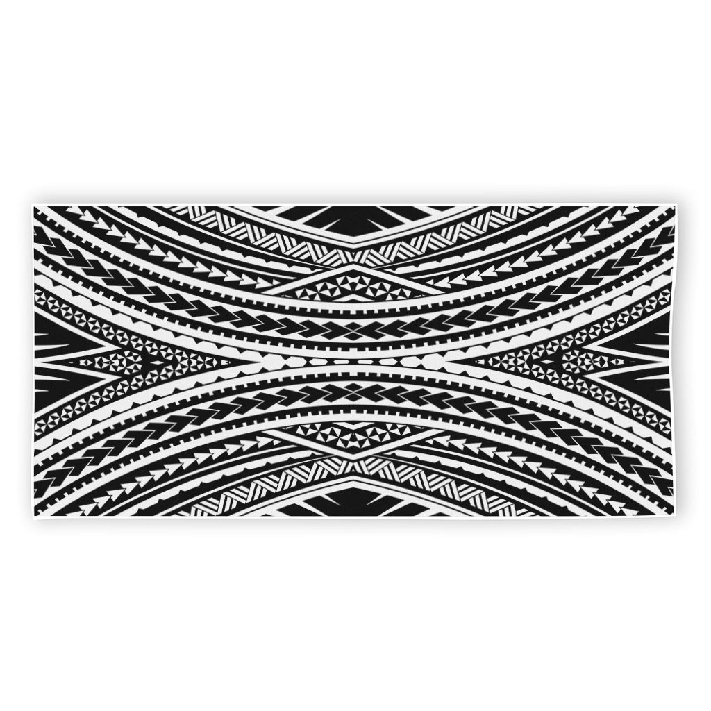 Black And White Maori Tattoo Print Beach Towel